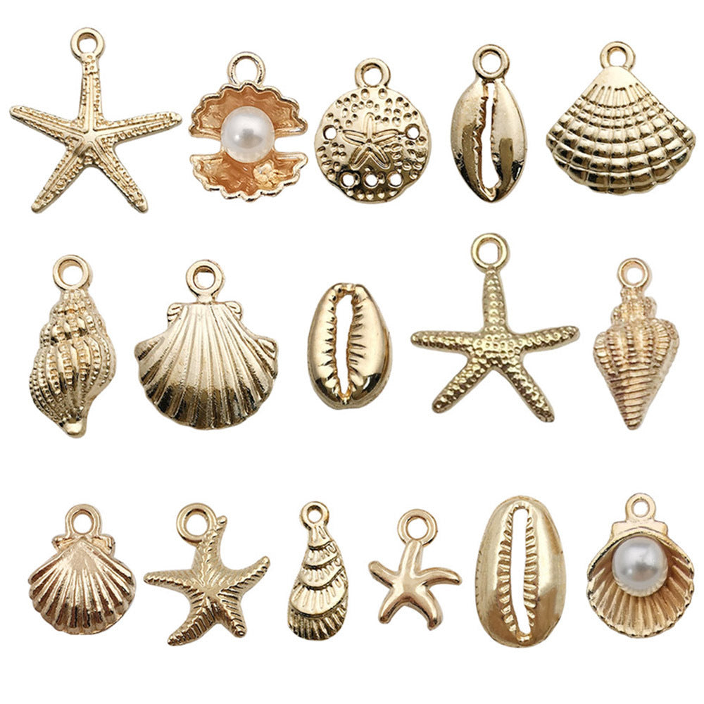 Gold Marine Life Starfish Conch Alloy Pendant DIY Bracelet Earring Ornament Pendant