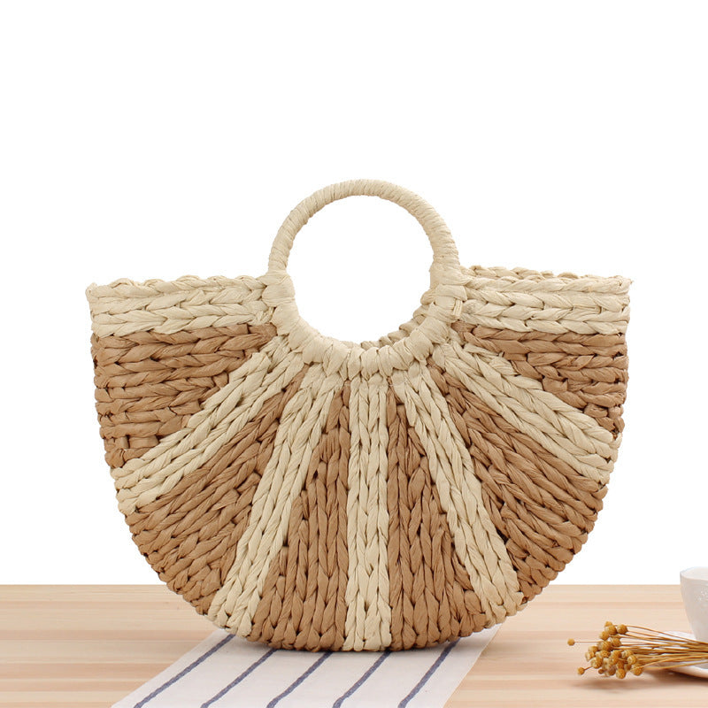Bolso bandolera de playa redondo de paja tejida