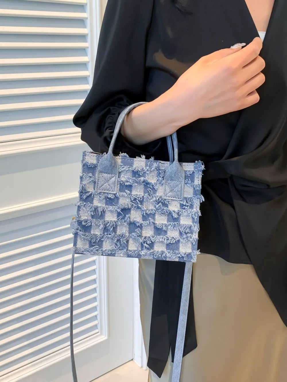 Raw Edge Plaid Denim - BAGMODA