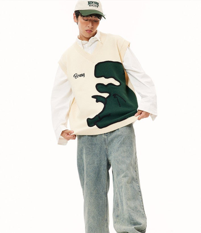 Men's Cartoon Dinosaur Sleeveless Waistcoat V-neck Vest
