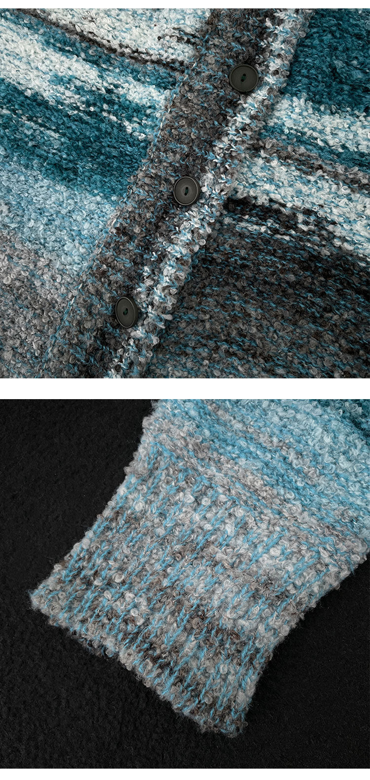 Blue Gradient Cardigan Sweater Men's Loose