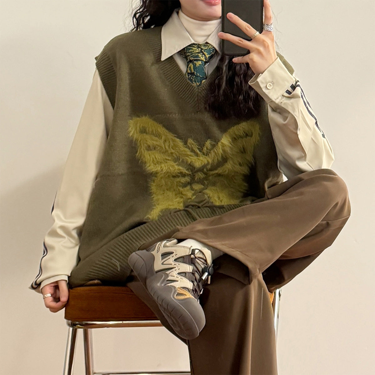 Butterfly Rope Knitwear V-neck Sweater Vest