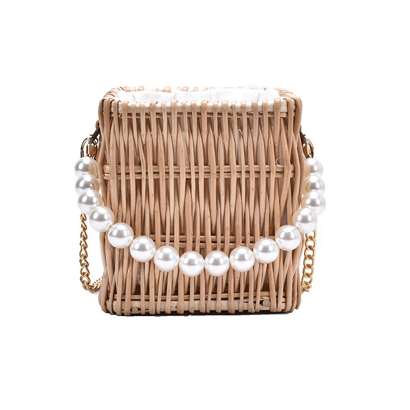 Female Pearl Woven Crossbody Bag