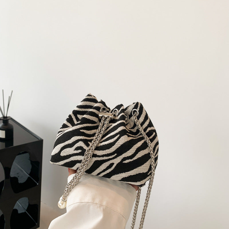 Leopard Print Woven Crossbody Chain Bag