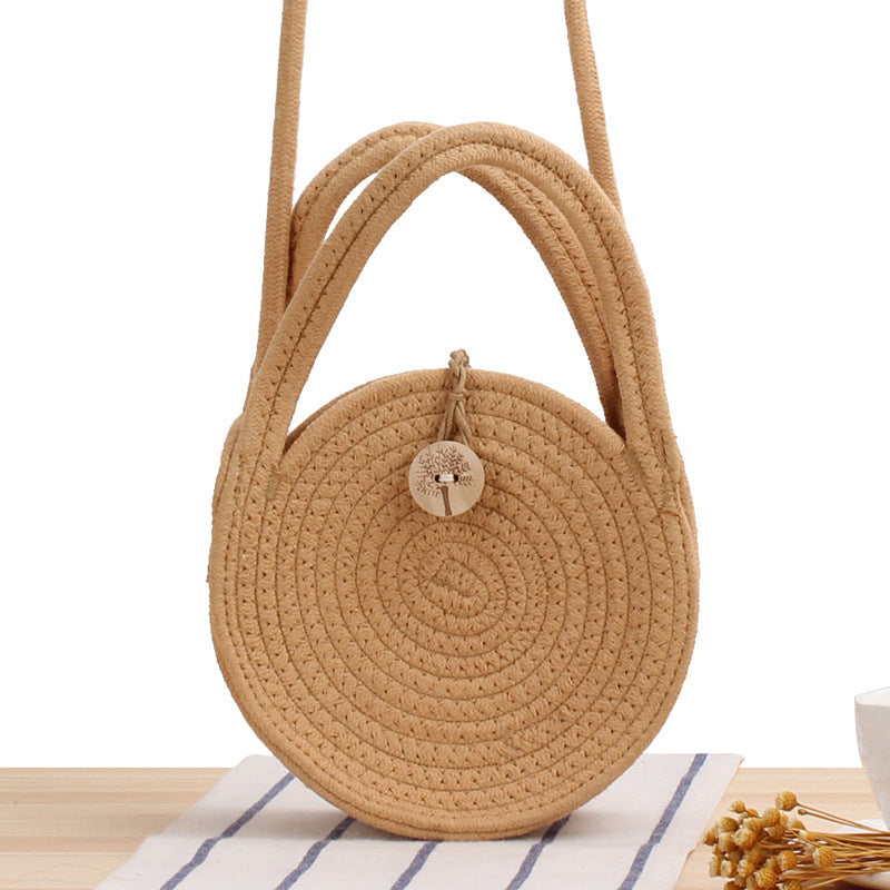 Bolso bandolera de playa redondo de paja tejida