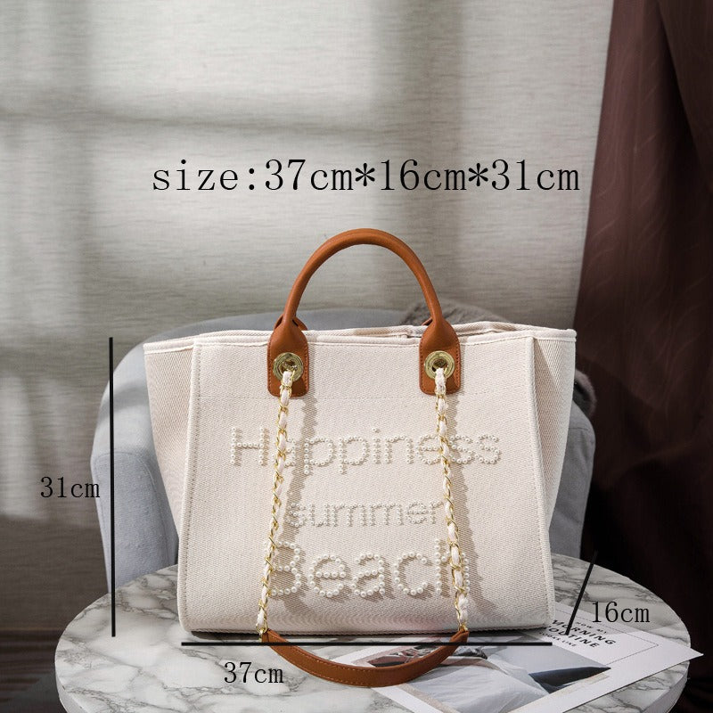 Off-White Beaded Canvas Tote