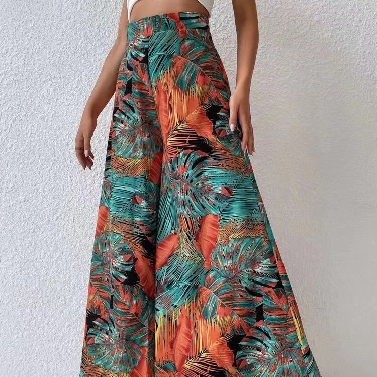 Pantalones anchos de gasa con estampado floral para mujer