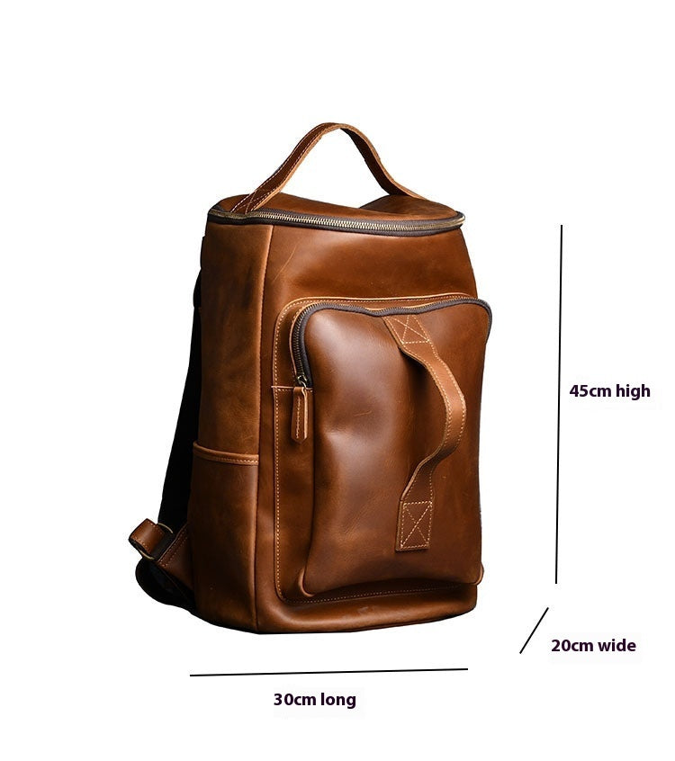 Vintage Crazy Horse Leather Hand-carrying Backpack Travel Leather Hiking Backpack