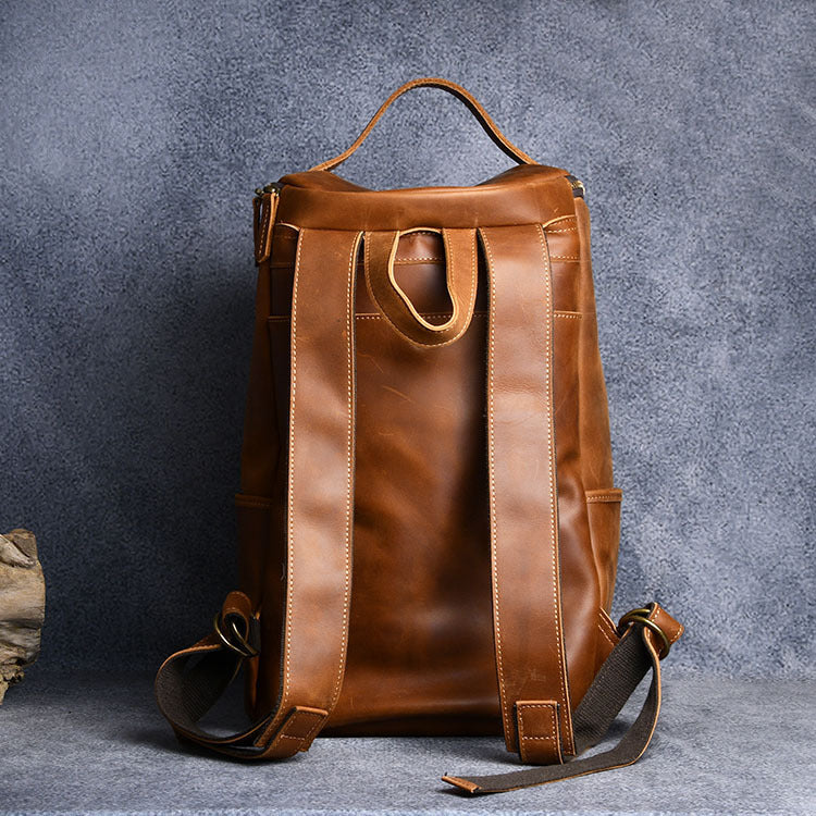 Vintage Crazy Horse Leather Hand-carrying Backpack Travel Leather Hiking Backpack