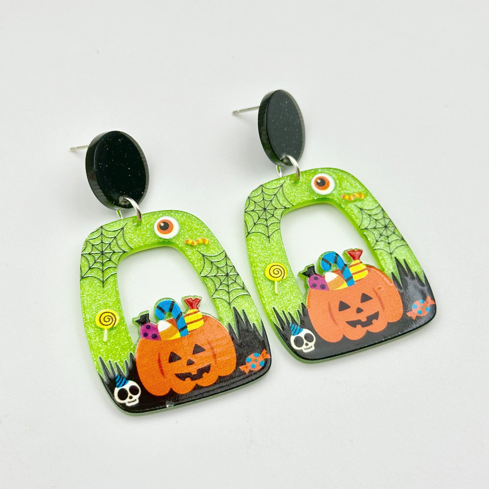 Halloween Day Ornament Colorful Ghost Eyes Funny Acrylic Earrings For Women
