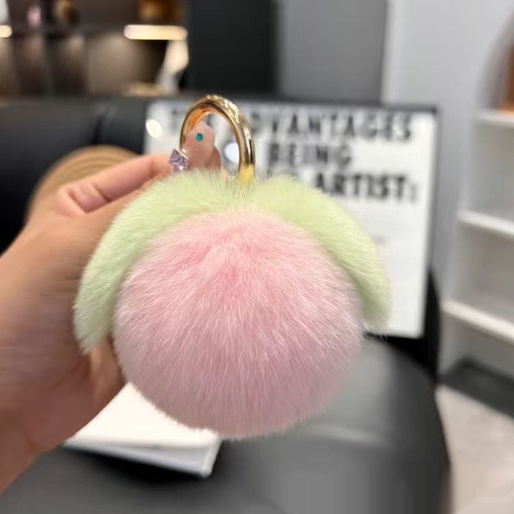 Peach Car Key Ring Pendant Plush Hang Decorations