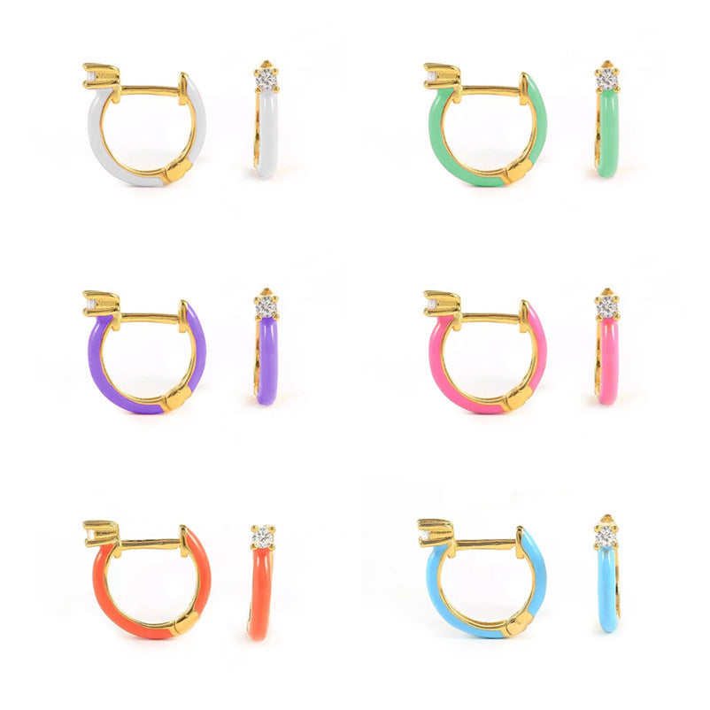 Diamond-embedded Hand-dripping Oil Stylish Simple And Versatile Creative Earrings