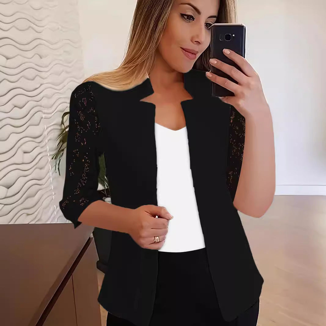 Color Temperament Lace Mid Sleeve Casual Versatile Suit Coat