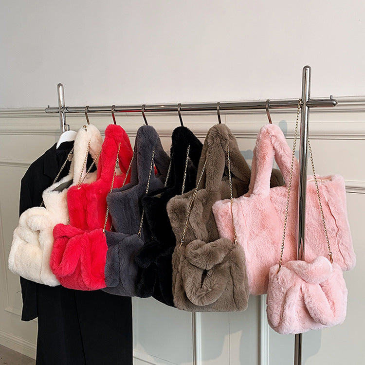 Wintertaschen Kette Plüsch Totes Bag