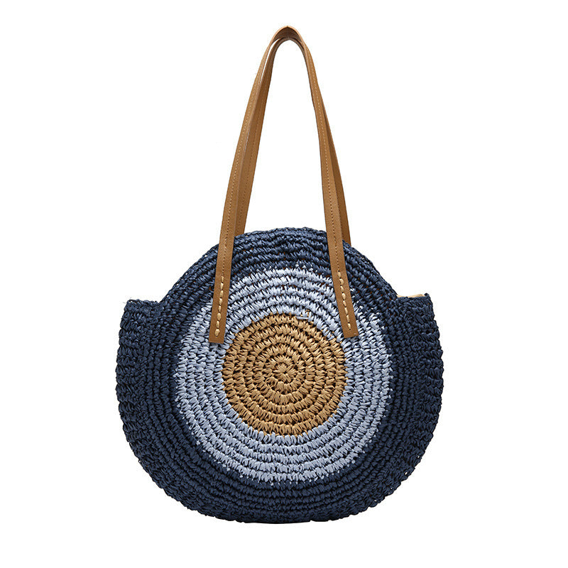 Bolso bandolera de playa redondo de paja tejida