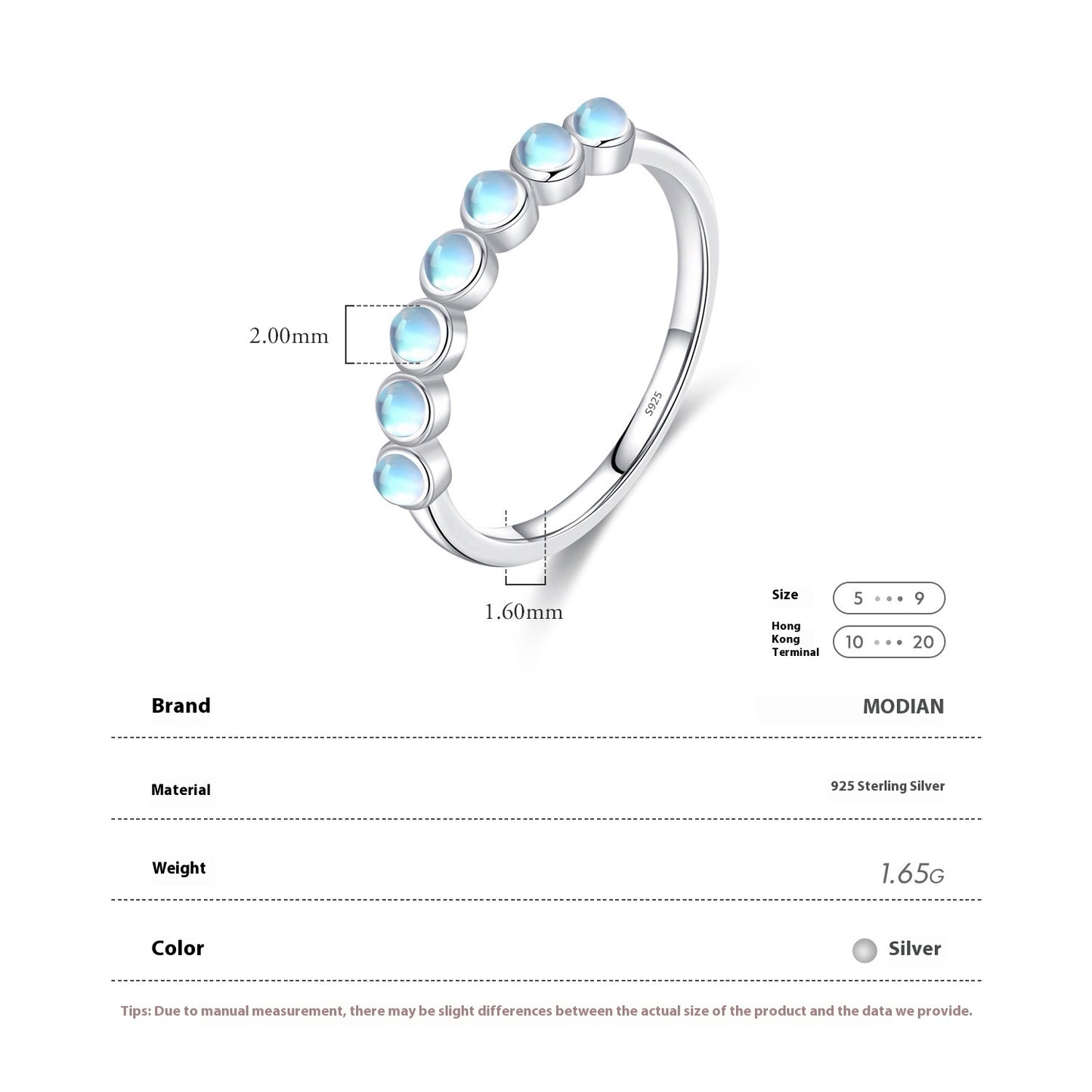 MODIAN MODIAN S925 Sterling Silver Temperamental Moonstone Ring