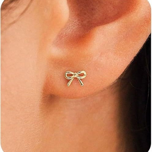 Women's Gold Bow Cross Stud Earrings