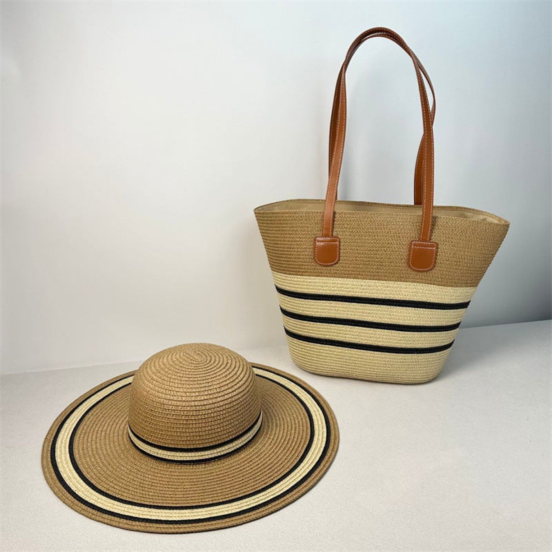 Sombrero para el sol de playa, bolso de hombro de gran capacidad, sombrero, traje
