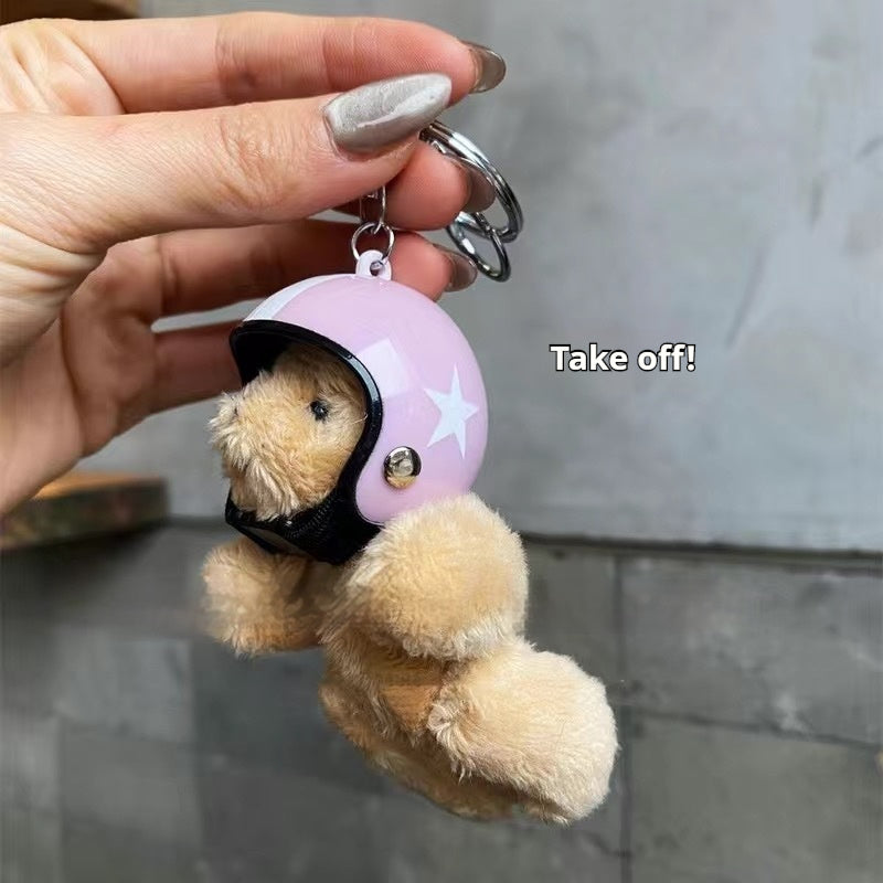 South Korea Ins Cute Motorcycle Helmet Bear Pendant Plush Key Chain