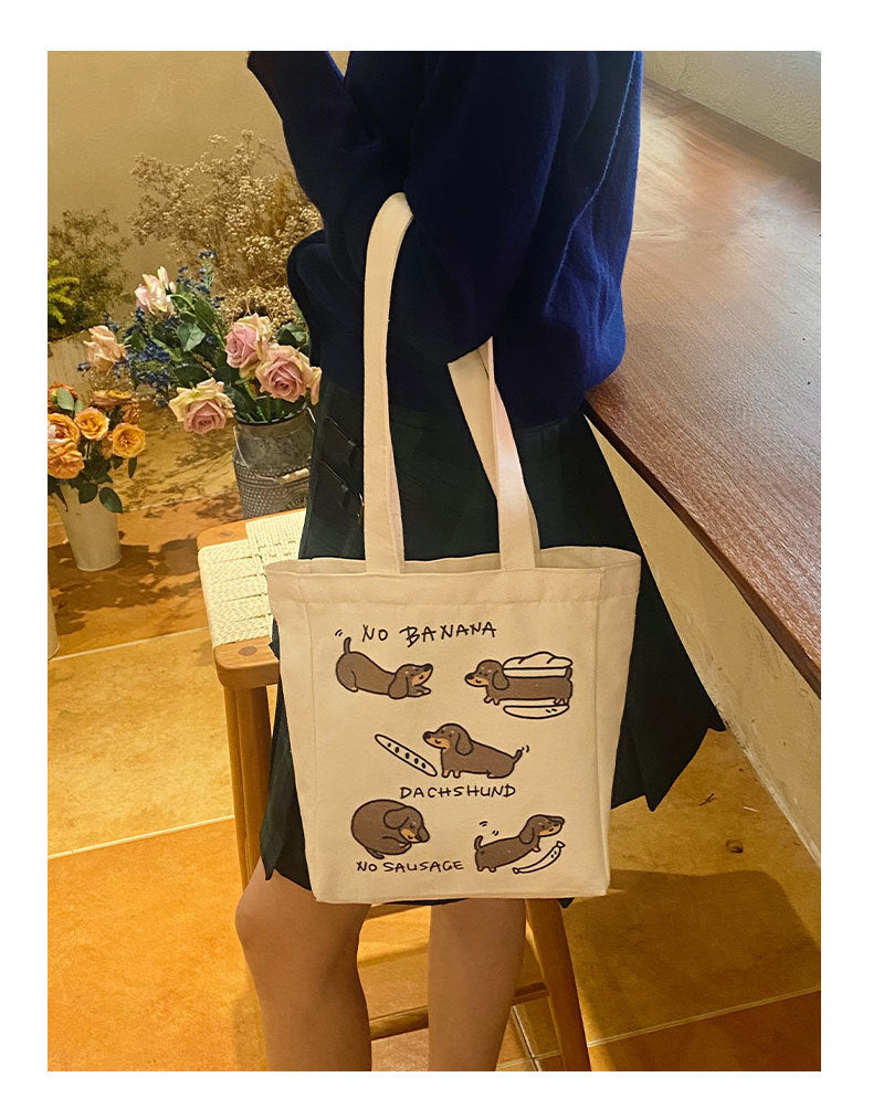 Women's Sausage Dog Canvas Bag One Shoulder Bag