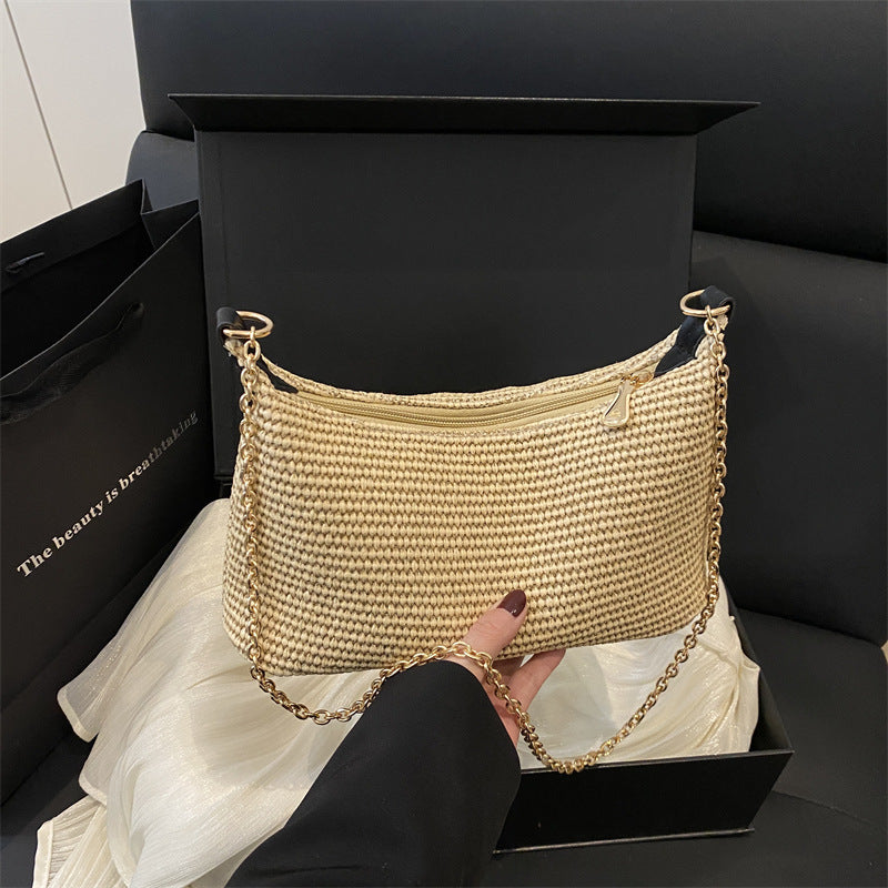 Vacation Style Straw Woven Beach Tote Bag