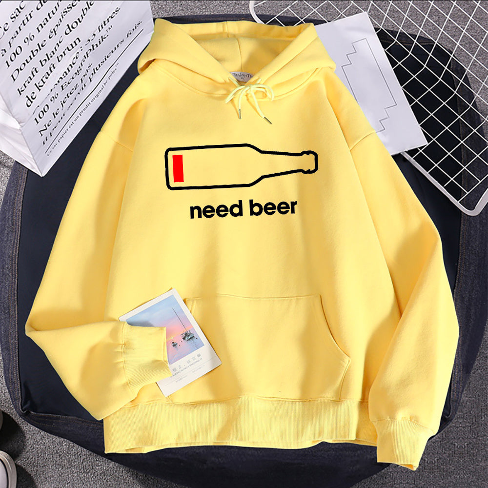 Breathable Casual Women's Hoodie Sweatshirt With Beer Print
