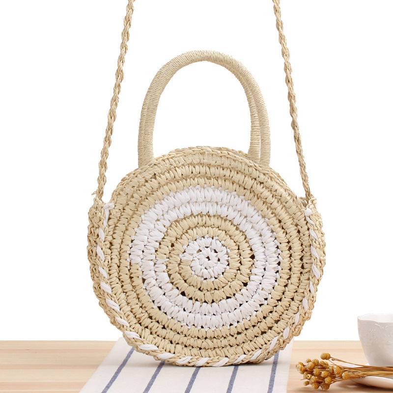 Bolso bandolera de playa redondo de paja tejida