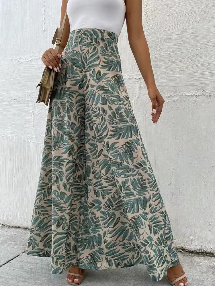 Pantalones anchos de gasa con estampado floral para mujer