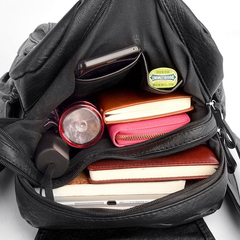 Casual soft leather ladies travel backpack