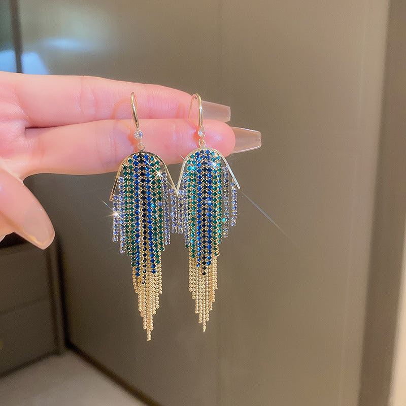 Flower Pattern Shell Tassel Round Earrings Light Luxury High Sense