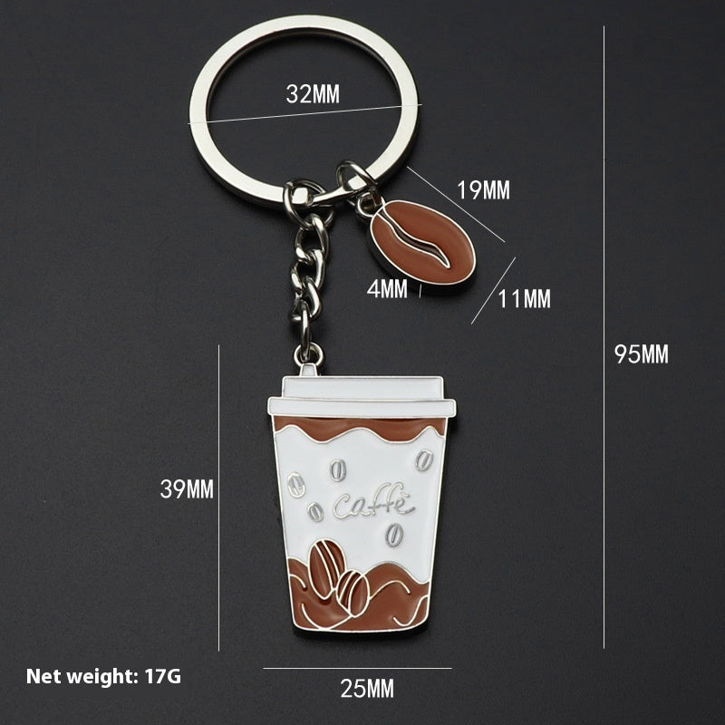 3D Coffee Keychain Metal Car Key Pendant
