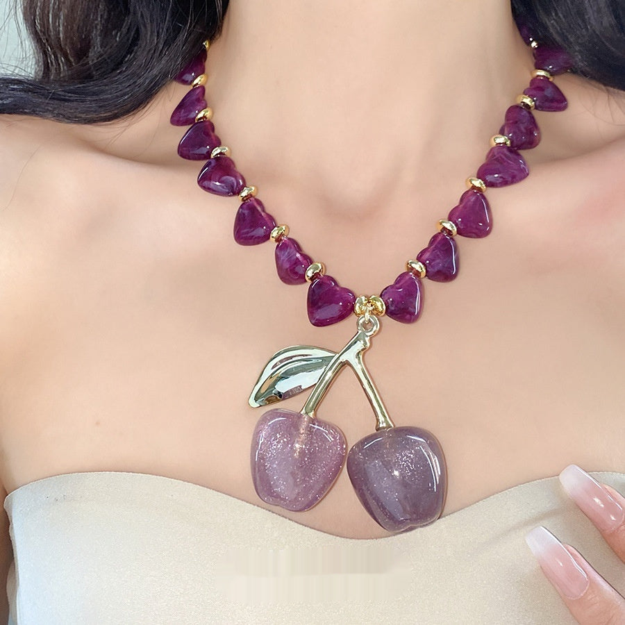 Heart Cherry Necklace Clavicle Chain Niche