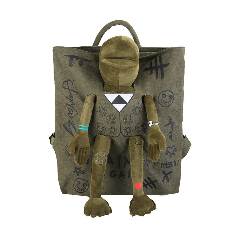 Travel Backpack graffiti printing cute frog schoolbag