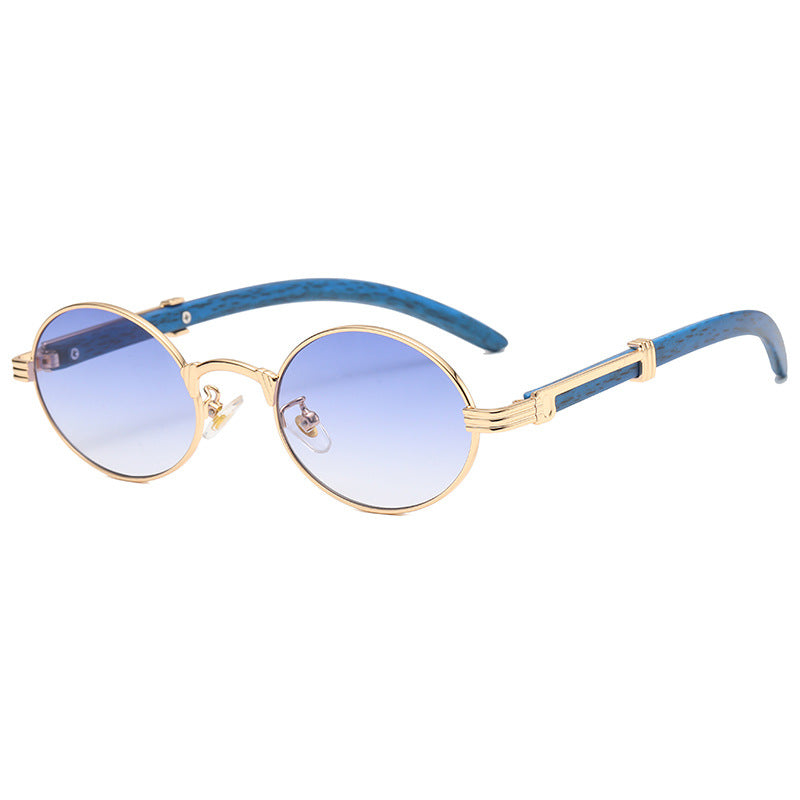 New Vintage Imitation Wood-Print Sunglasses Small Round Frame Sunglasses Men's Hipster Glasses