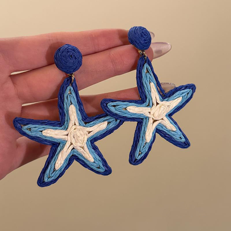 Silver Needle Fabric Flower Pendant Earrings For Women