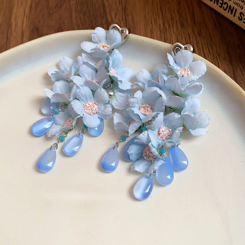 Flower Pattern Shell Tassel Round Earrings Light Luxury High Sense