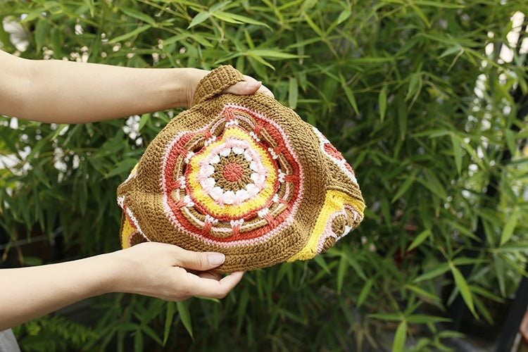 Ethnic Style Handmade Woven Bucket Bag