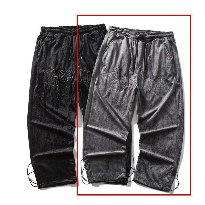Embossed Velvet Ankle Banded Pants Men - BAGMODA