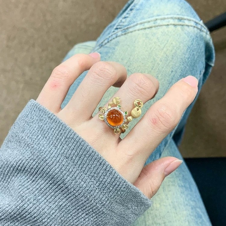 Crab Ring With Tong Flower Open Ring