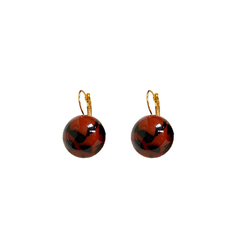 Resin Round Leopard Ear Clip Vintage Unique Earrings