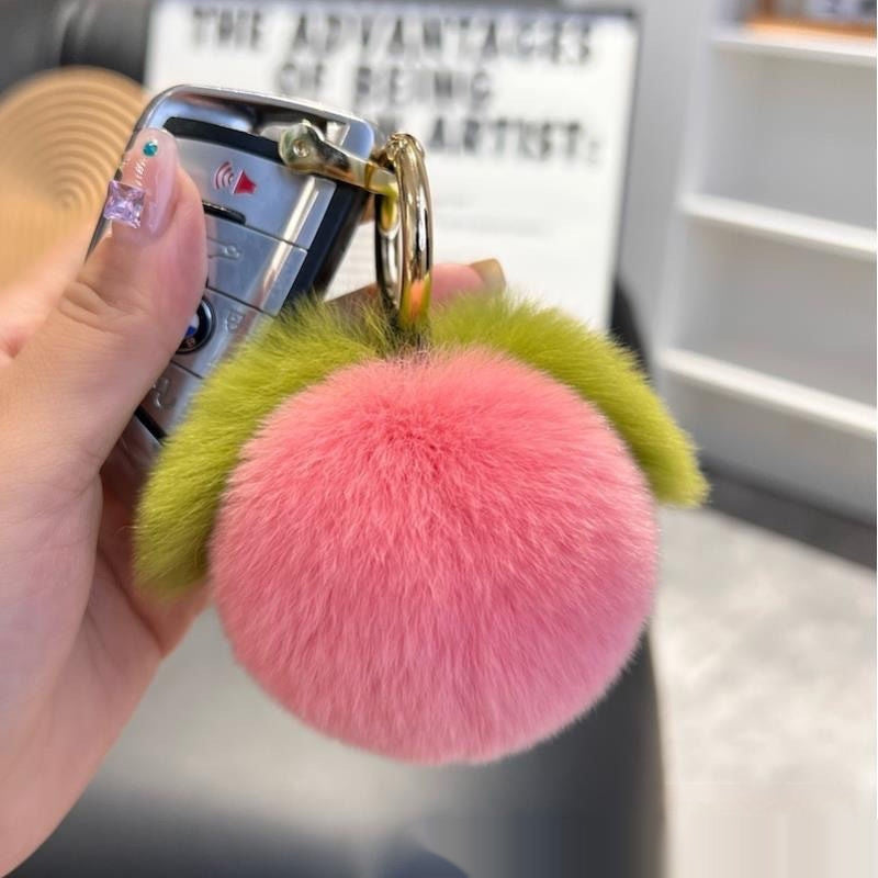 Peach Car Key Ring Pendant Plush Hang Decorations