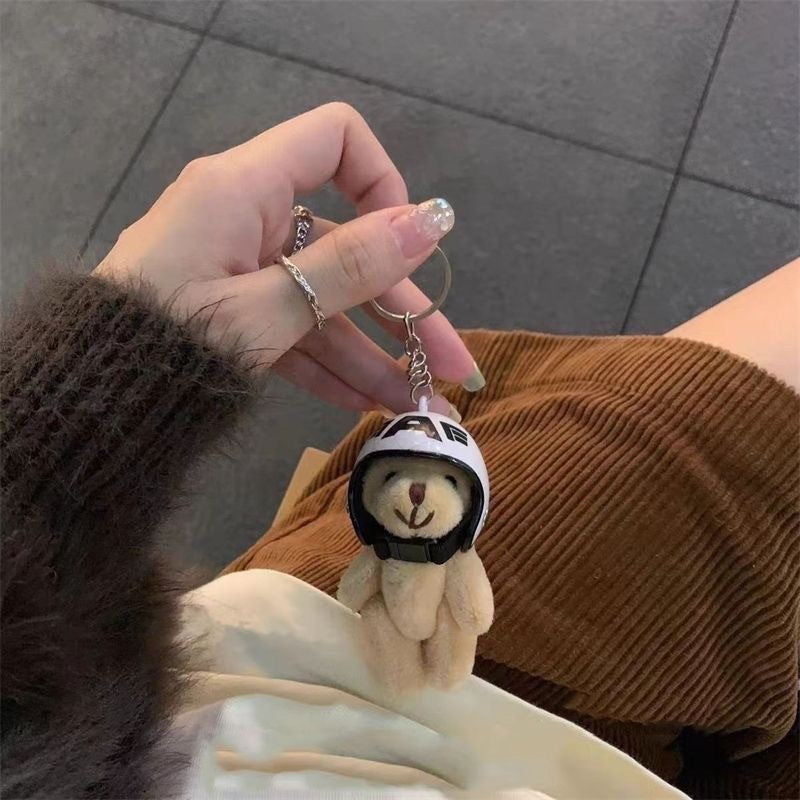 South Korea Ins Cute Motorcycle Helmet Bear Pendant Plush Key Chain