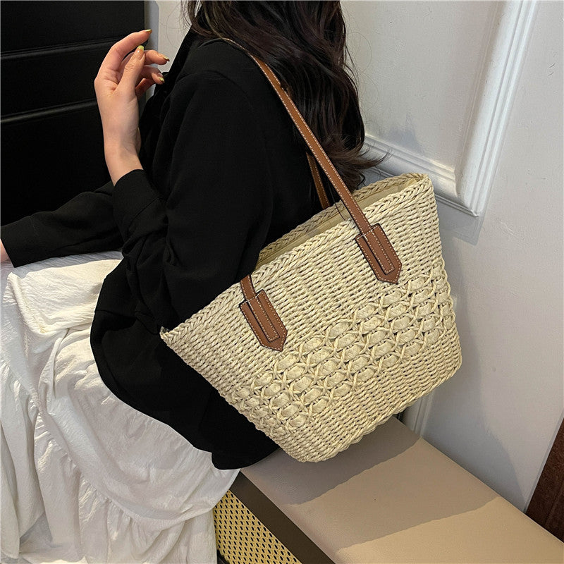 Bolso de paja de gran capacidad con cesta tejida