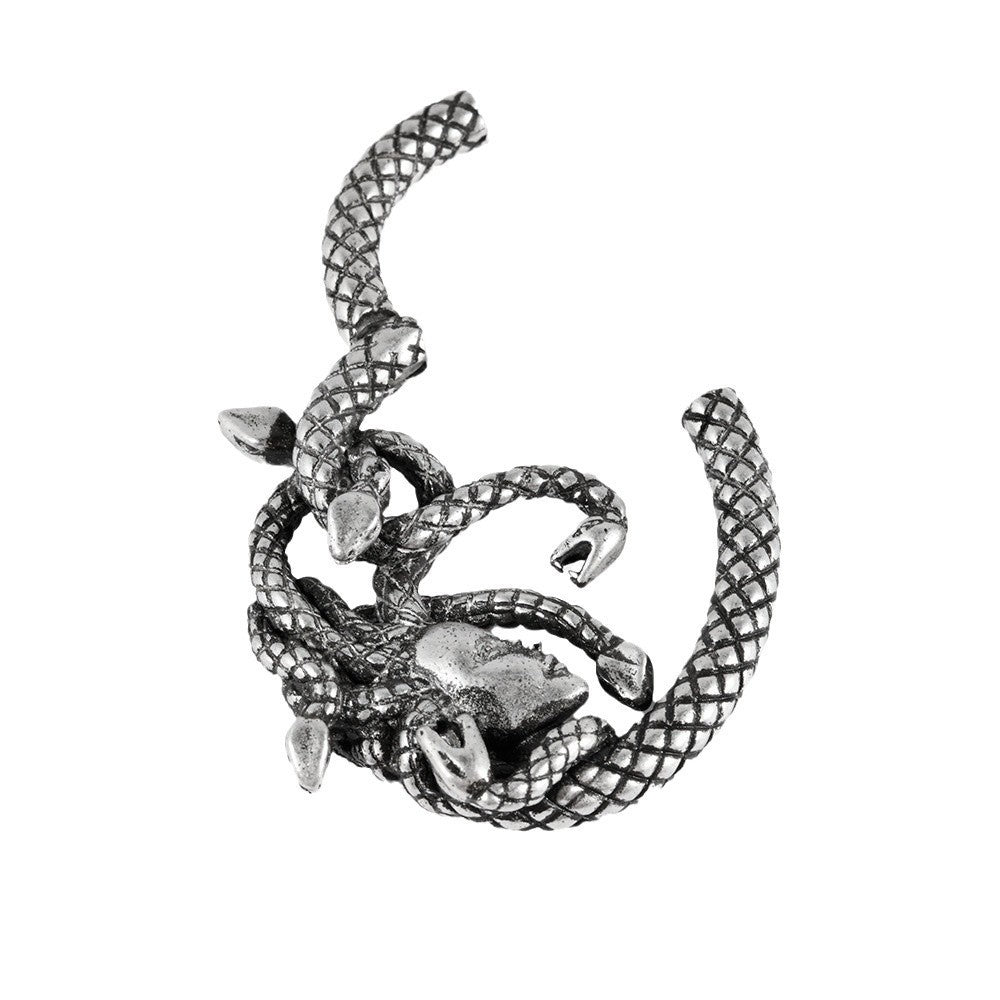 Sharp Cone Round Magnet Earlobe Antique Silver Snake Head Coiled