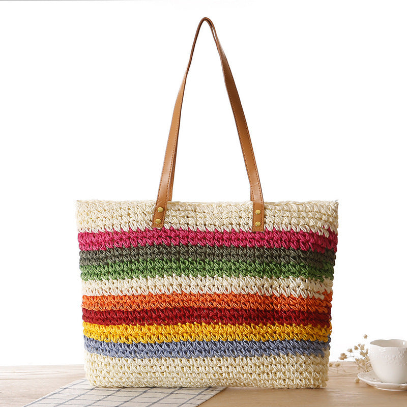 Bolso bandolera de playa redondo de paja tejida
