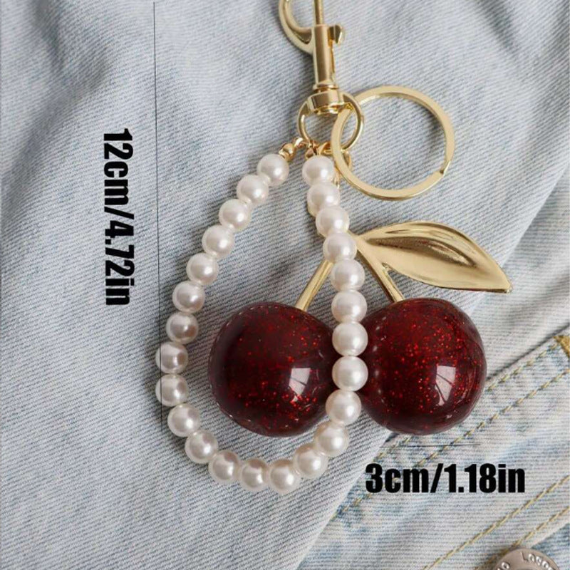 Creative Pearl Resin Cherry Keychain