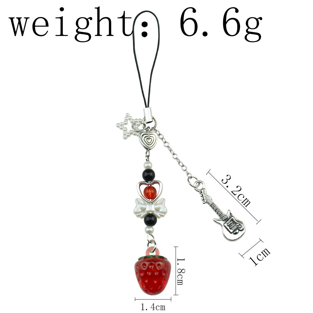 Small Cherry Strawberry Beaded Mobile Phone Pendant