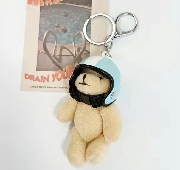 South Korea Ins Cute Motorcycle Helmet Bear Pendant Plush Key Chain