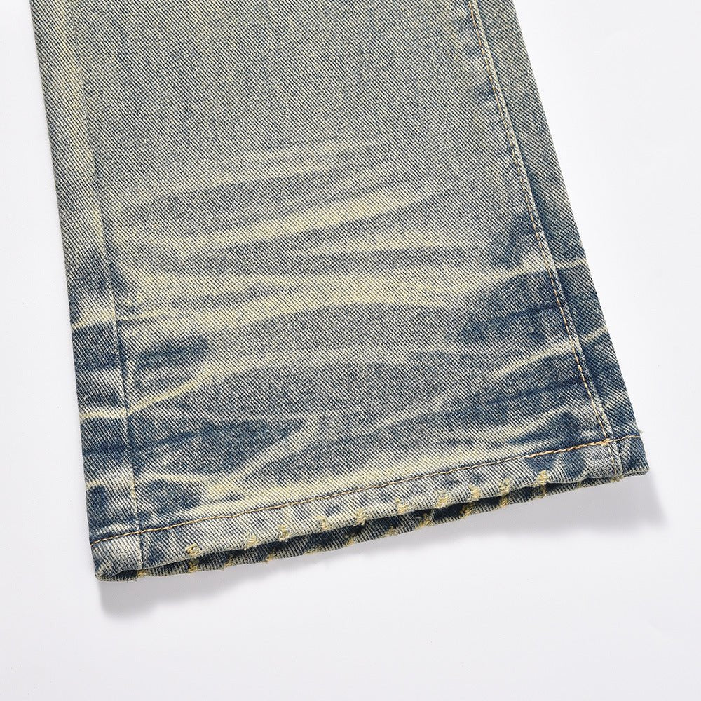 Distressed Scratches Denim Straight - leg Pants Men - BAGMODA