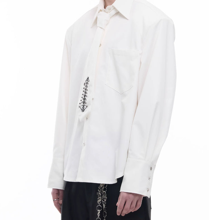 Niche Deconstruction Backbone Embroidered Tie Shirt